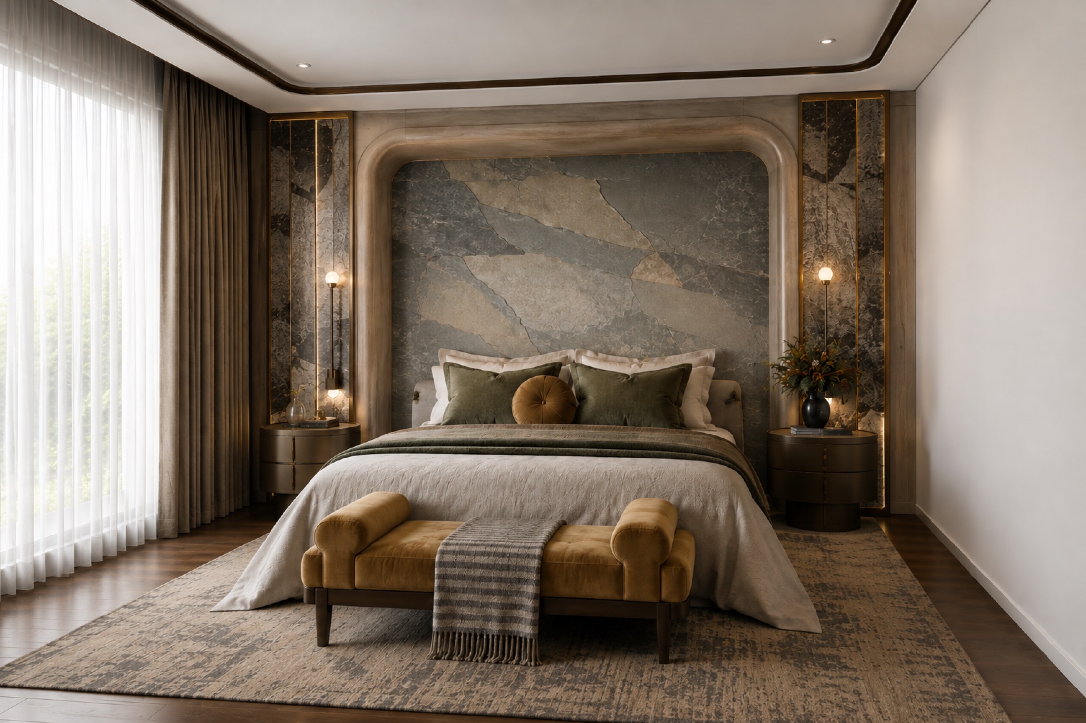ห้องนอน Master Bedroom ออกแบบโดย VARA Atelier โทนเอิร์ธโทนหรูหรา